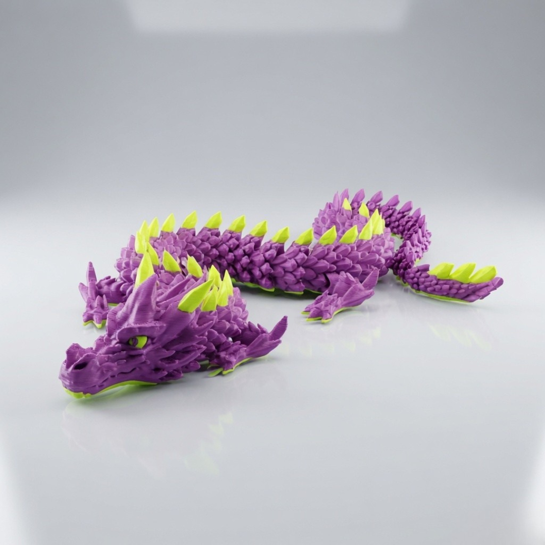 3D Printed Articulated Dragon | Flexible Fidget Dragon Toy (Green & Purple)