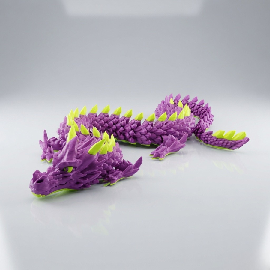 3D Printed Articulated Dragon | Flexible Fidget Dragon Toy (Green & Purple)