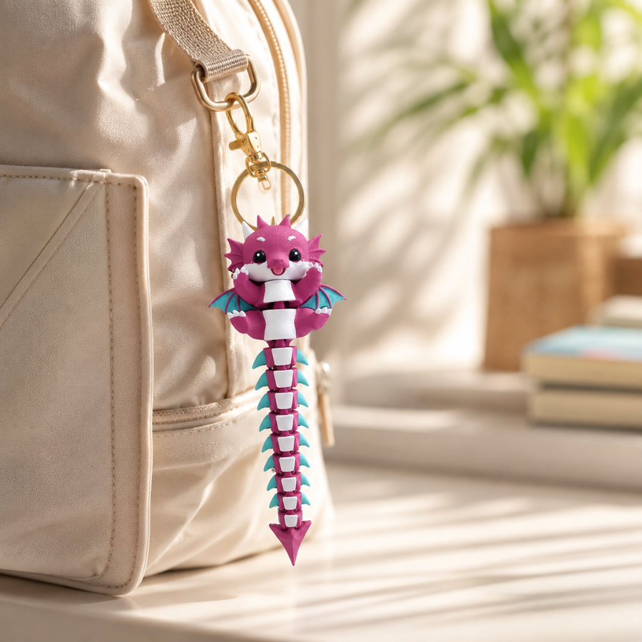 Cute Dragon 3D Printed Keychain | Backpack, School Bag & Car Key Charm | Eco-Friendly Gift by Jiggle Jug