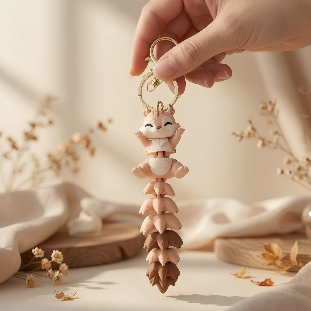 Cute Squirrel Keychain | 3D Printed Backpack & Car Key Charm | Jiggle Jug