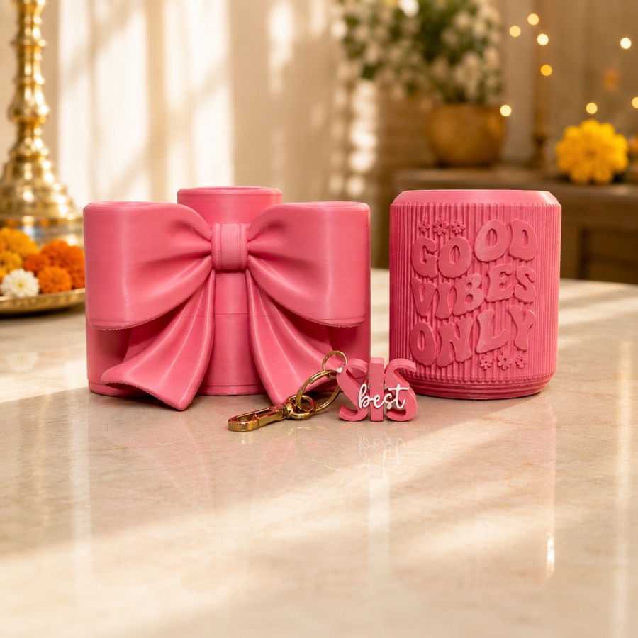 Rakhi Gift Combo for Sister | Planter, Bow Organizer & Keychain