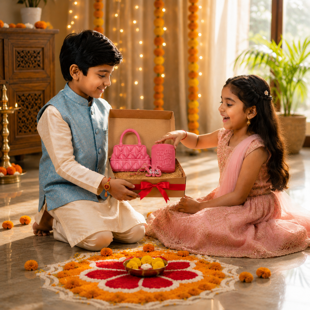 Rakhi Gift Combo for Sister | Planter, Organizer, Tufted Bag & Keychain