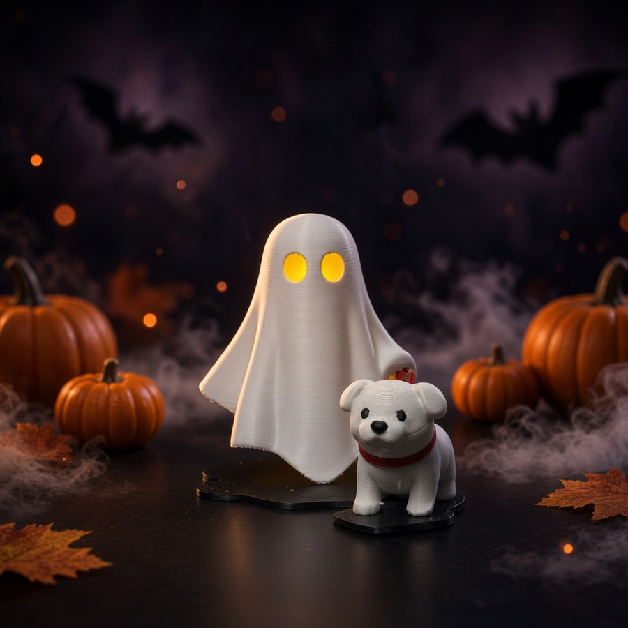 Ghost with Dog on Walk | 3D Printed Halloween Decor
