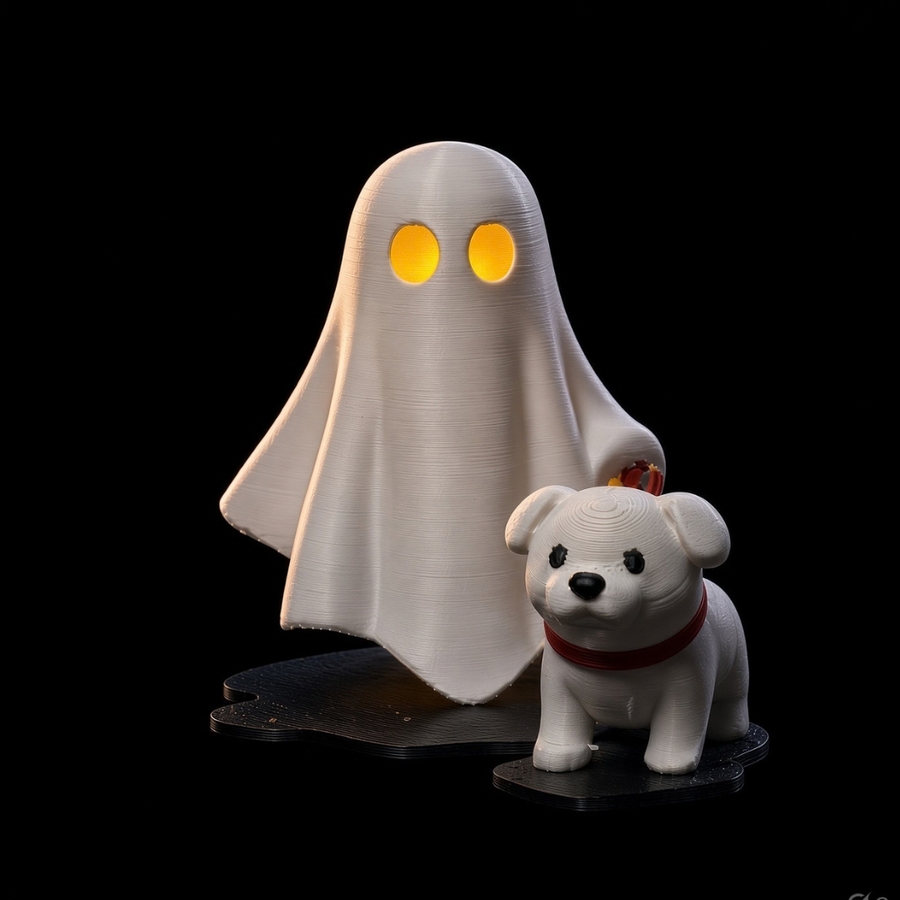 Ghost with Dog on Walk | 3D Printed Halloween Decor