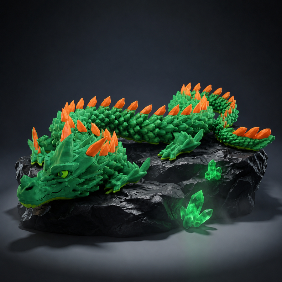 3D Printed Articulated Dragon | Flexible Fidget Dragon Toy (Green & Purple)